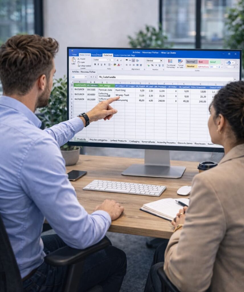 Utilisation de Wise Up Skate pour la gestion des articles et l’édition de données produits depuis une interface type Excel en entreprise.